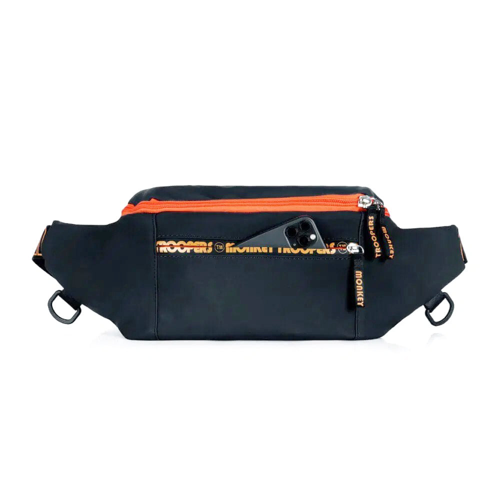 Black and navy Banger Convertible Backpack by Monkey Troopers with adjustable straps and multiple compartments.
