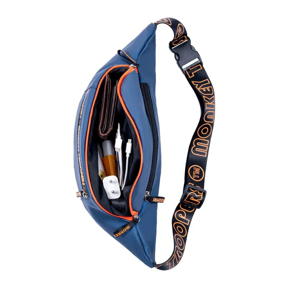 Navy and black Banger Convertible Backpack by Monkey Troopers with adjustable straps and multiple compartments.