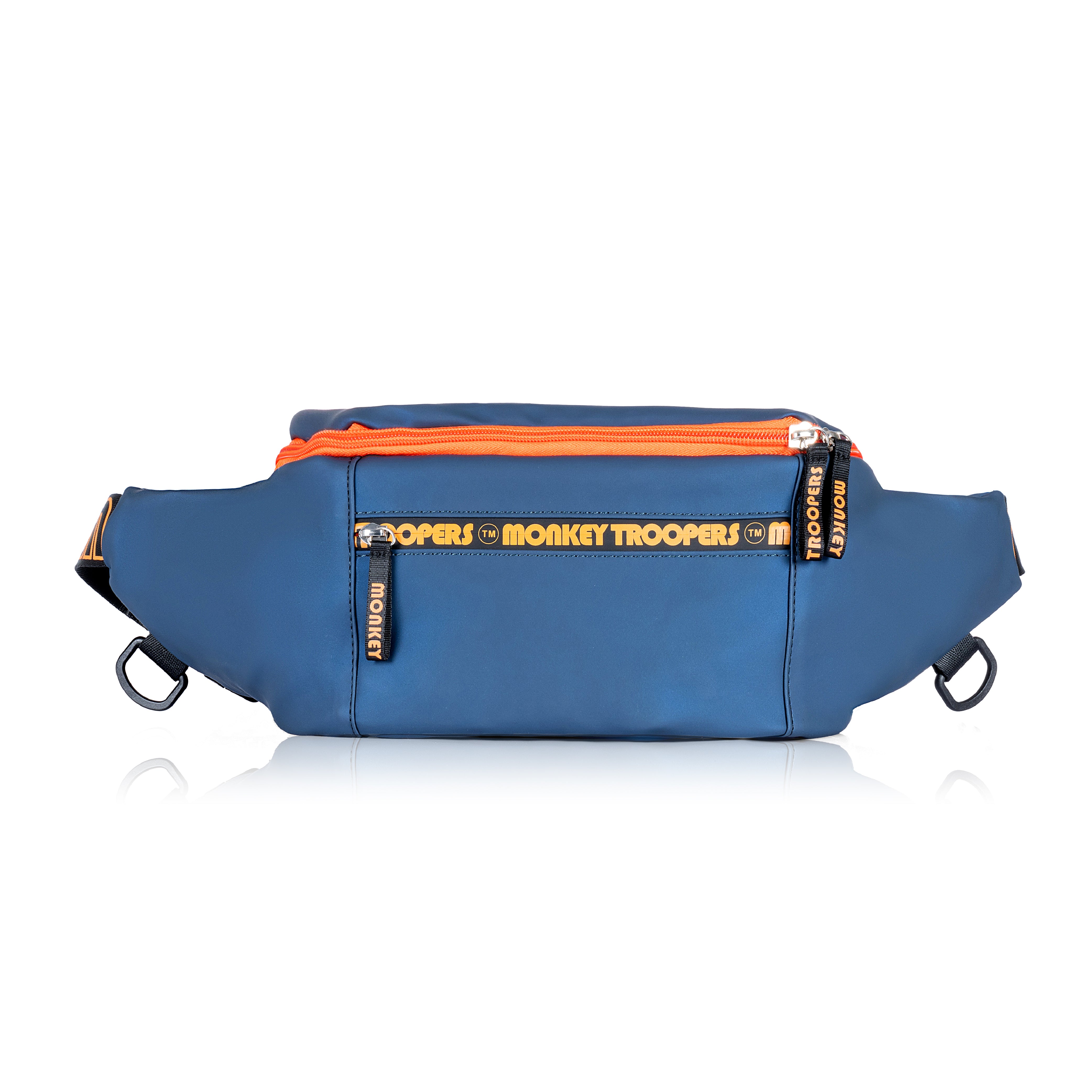 Navy and black Banger Convertible Backpack by Monkey Troopers, shown with adjustable straps and multiple compartments.