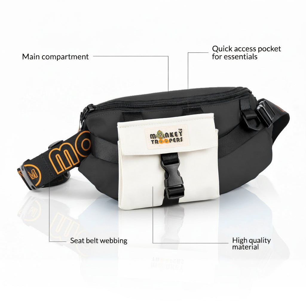 Vibe Fanny Pack- Daily Use Waist Bag | Black-White